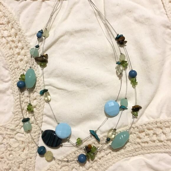 Lia Sophia Multi-Strand Floating Necklace Blue Green Silver Tone - Picture 7 of 15